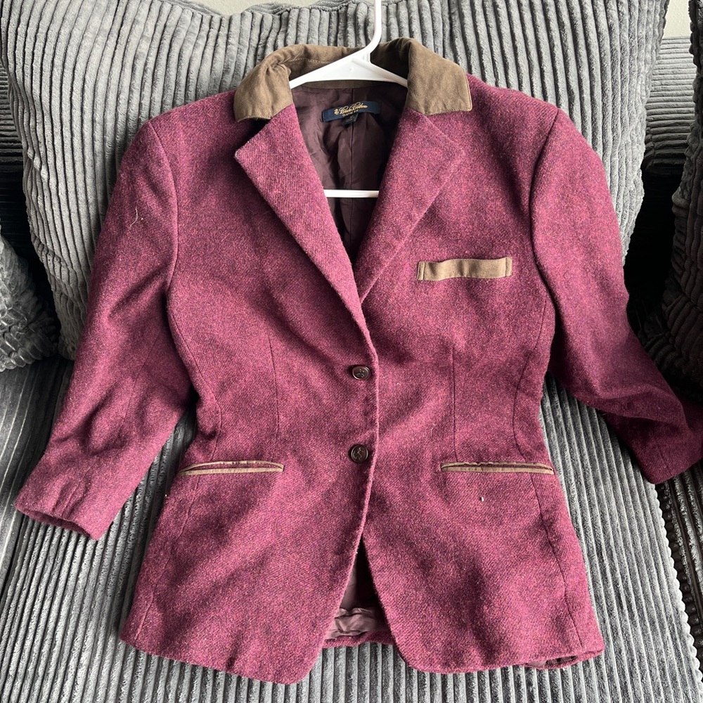 Women's Pink Tweed Blazer with Brown Accents